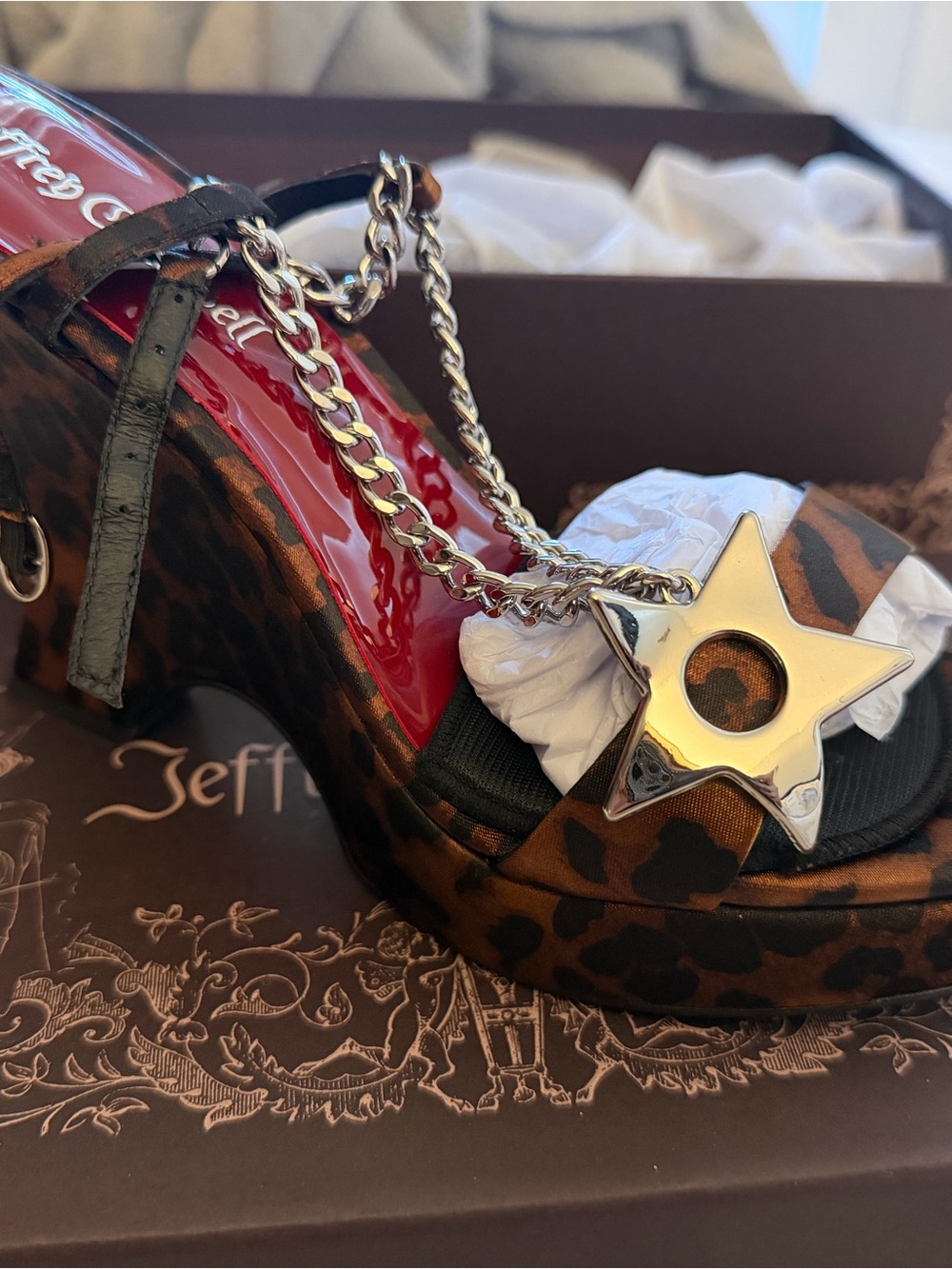 Jeffrey Campbell Leopard Platform Sandal with Silver Star Chain